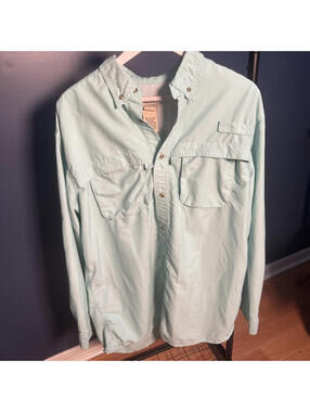 LL Bean Fishing Shirt L Tall Blue Nylon Blend Ventilated Outdoor